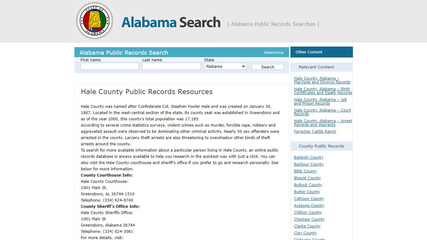 Hale County Public Records Resources | Alabama - AL Search