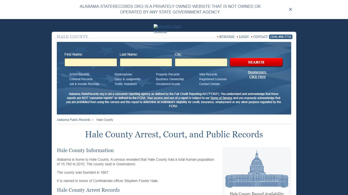 Hale County Arrest, Court, and Public Records